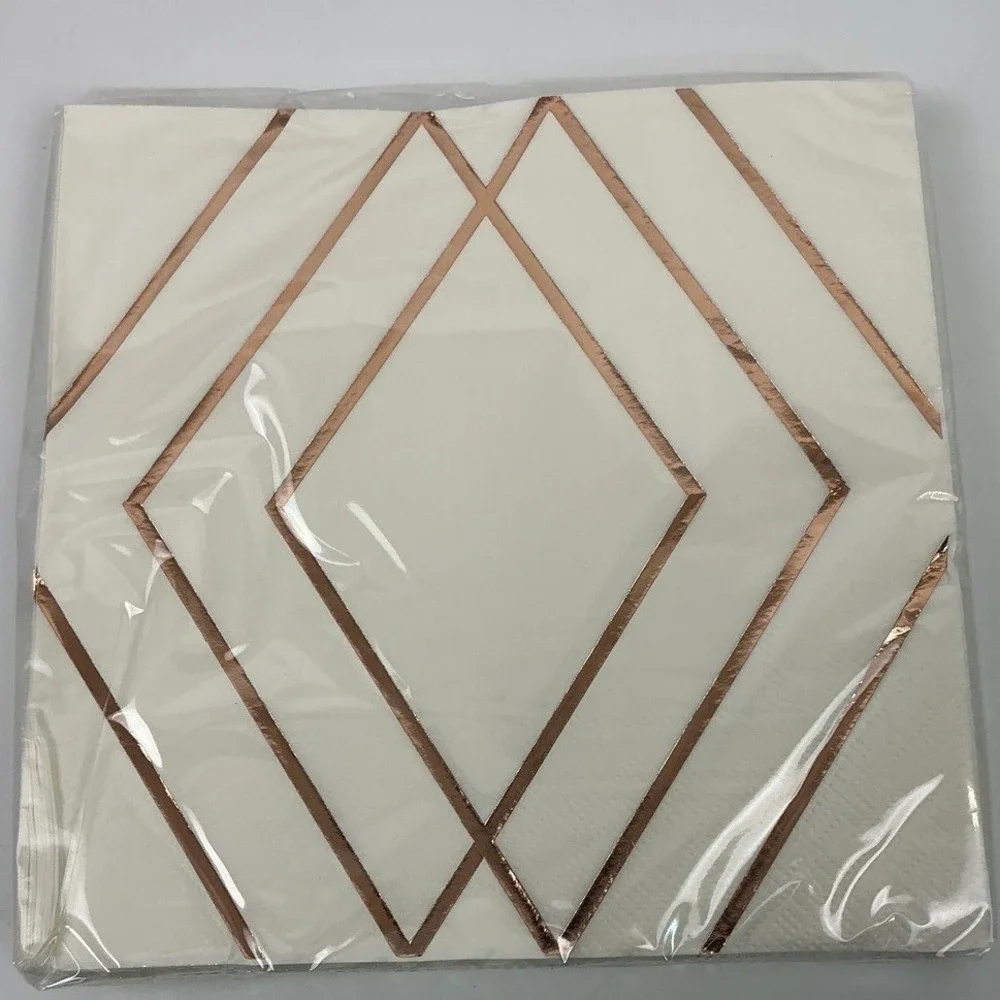 Spritz Lunch Napkins Cream Rose Gold Geometric 2 Pack 30 Ct‎ Each Party Decor